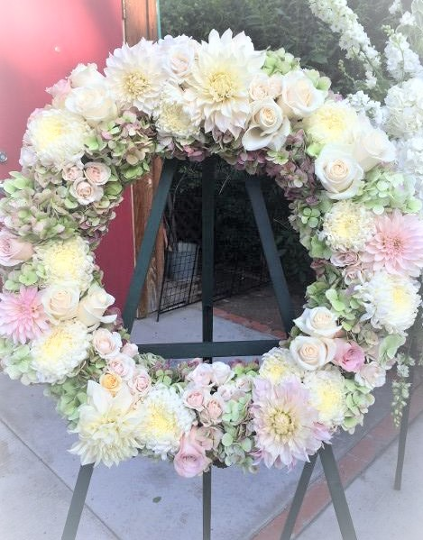 Flower Wreath on Easel for funeral 
