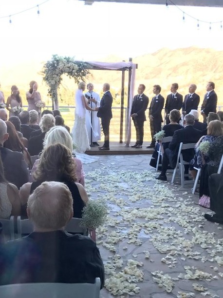Sand Canyon Country Club Wedding Ceremony, Ceremony Arch and Aisle petals