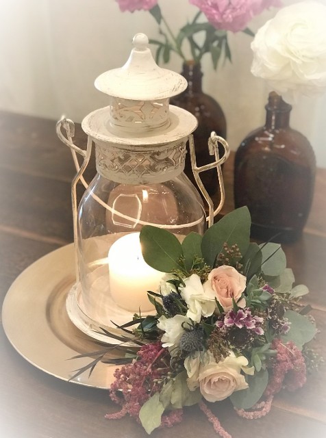 Lantern Centerpiece for wedding, candle, flowers