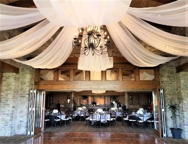 The Oaks Club at Valencia Fabric Draping for Wedding in the grill and atrium