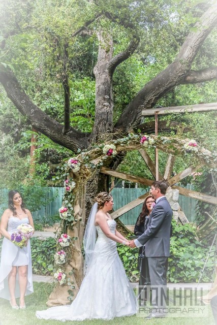 Le Chene Ceremony Arch Decor with Fabric and Flowers