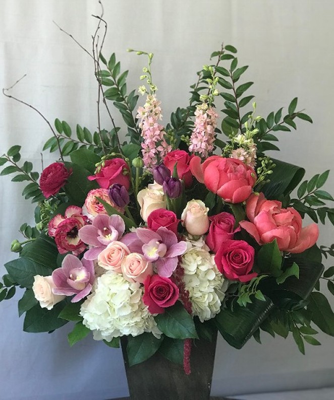 Mothers Day Large Arrangement - 2 dozen premium blooms, colors and flowers may vary slightly, roses, peonies, orchids, ranunculas, larkspur, hydrangea, hanging amaranthus.
